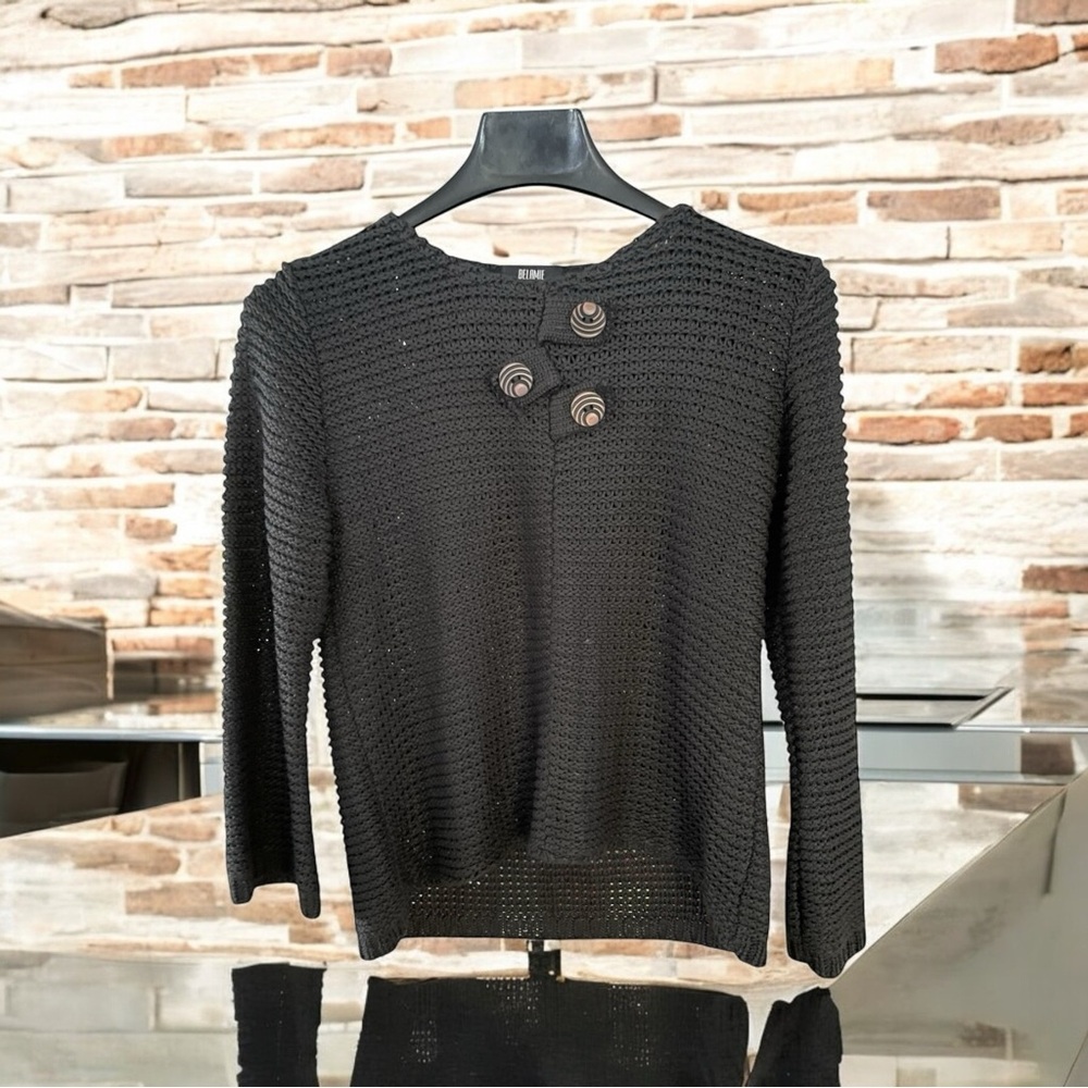 Belamie Women Black Retro Grannycore Round
Neck Long Sleeves Pullover Sweater L